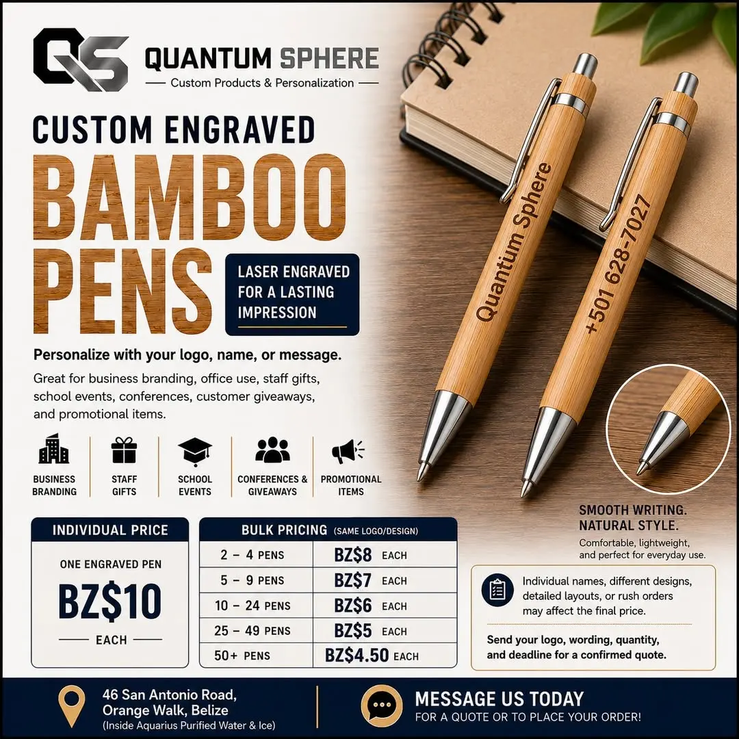 Custom Engraved Bamboo Pen by Quantum Sphere